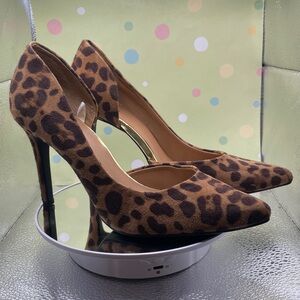 Massimo Leopard Print Heels 4” side cut outs